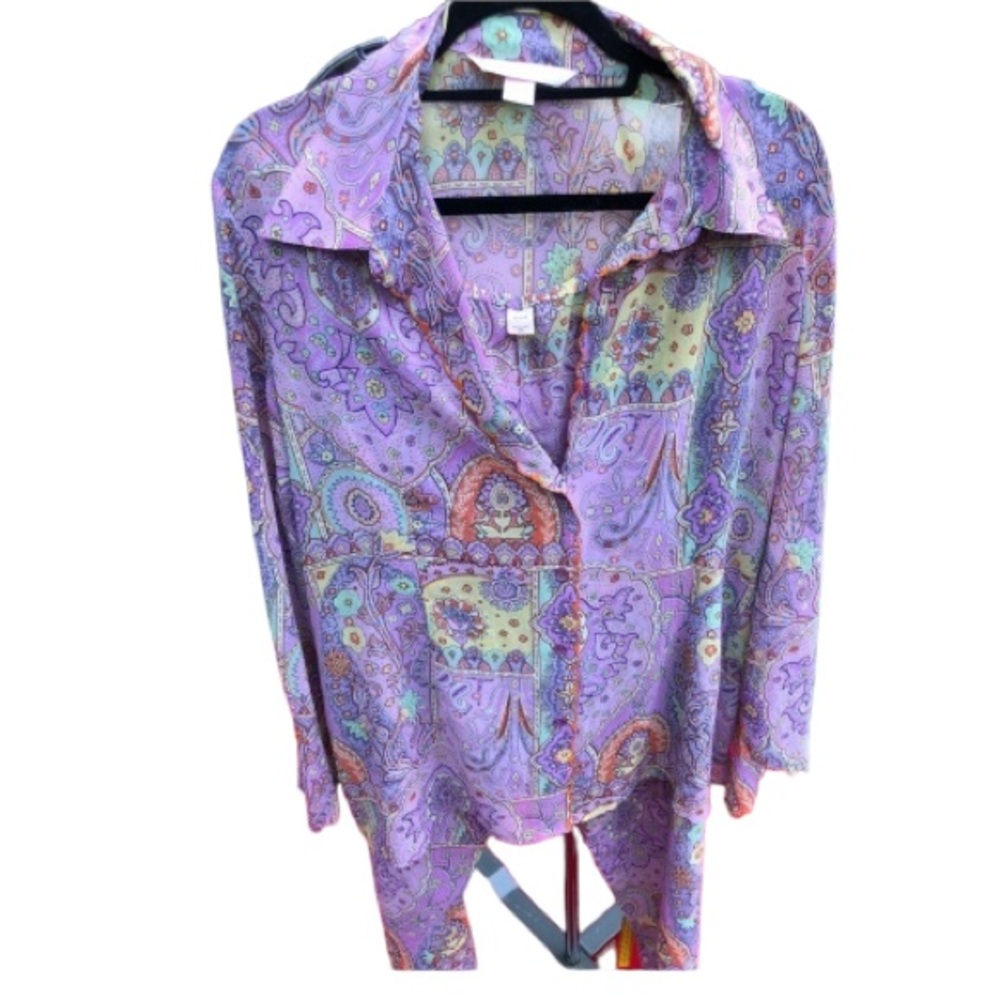 Victoria Secret XL purple paisley print semi sheer loungewear with high slit leg